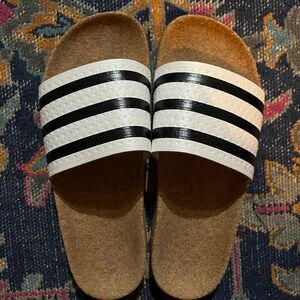 Adidas Women's Black and White Striped Sandals